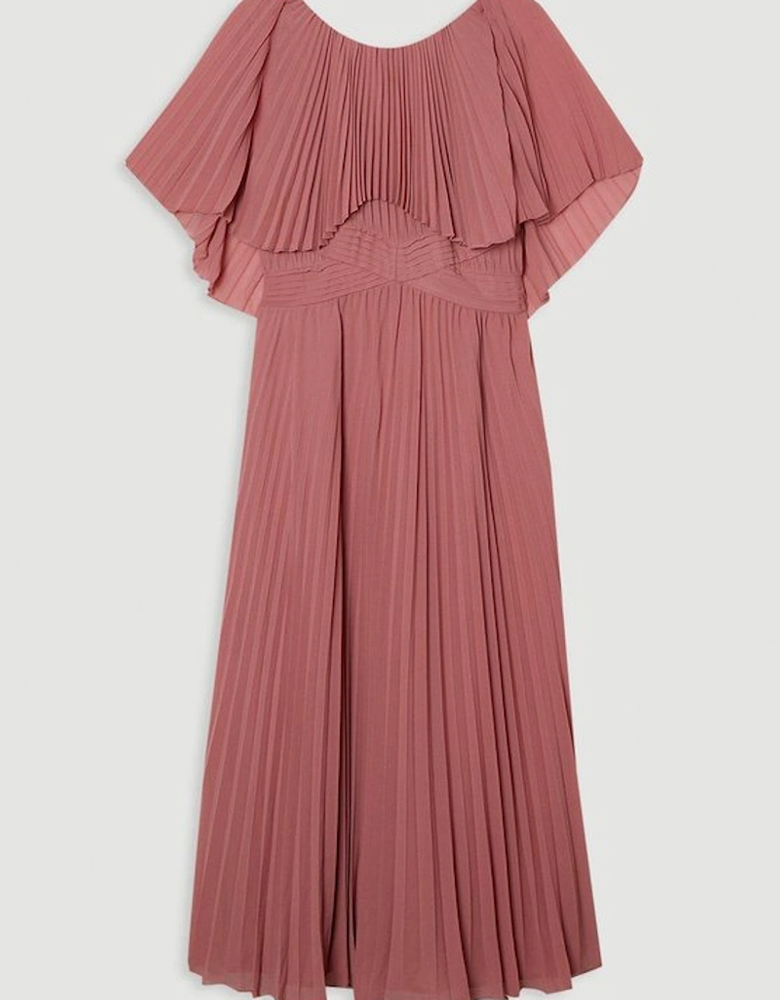 Pleated Cape Sleeve Low Back Maxi Dress