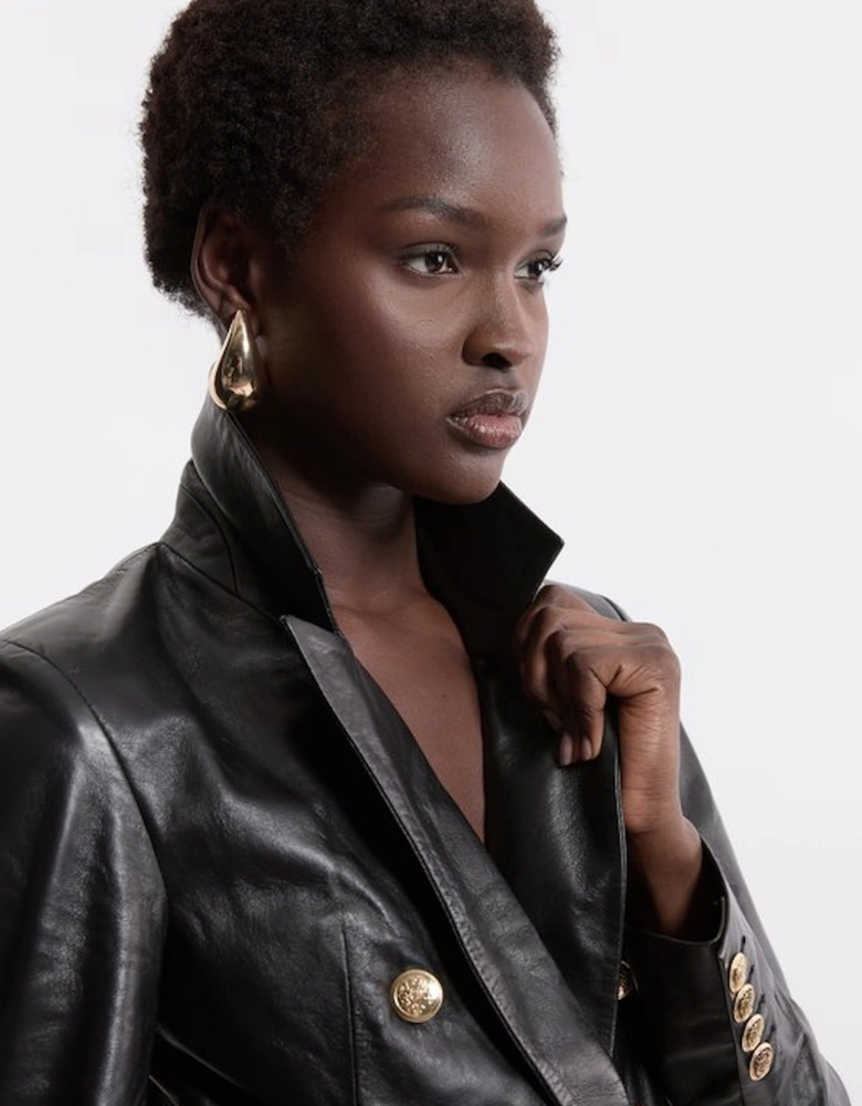 Leather Gold Button Blazer