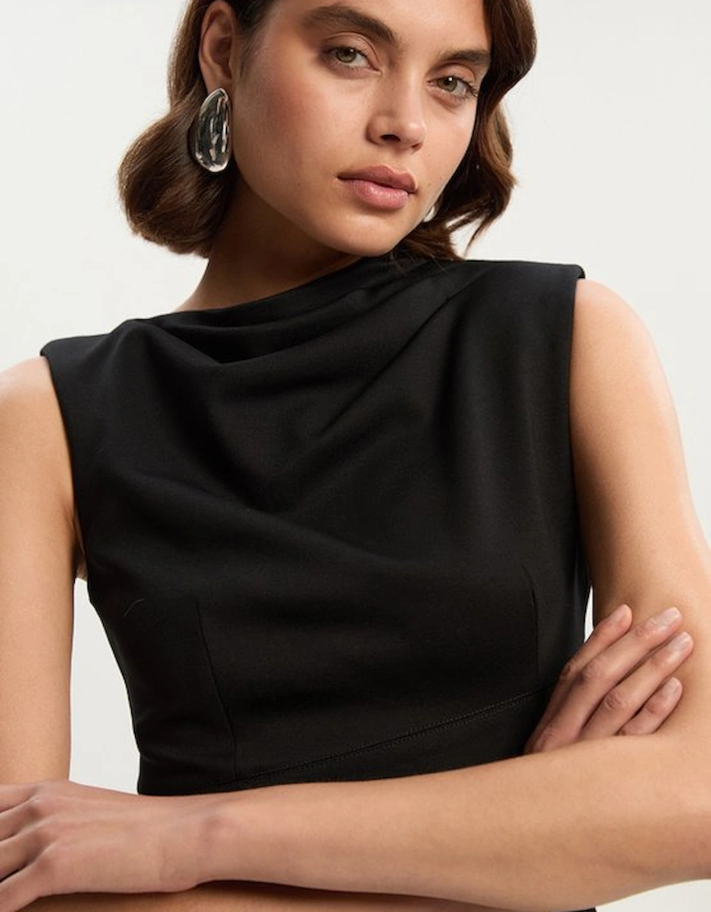 Petite Premium Ponte Sleeveless Asymmetric Front Tailored Midi Dress