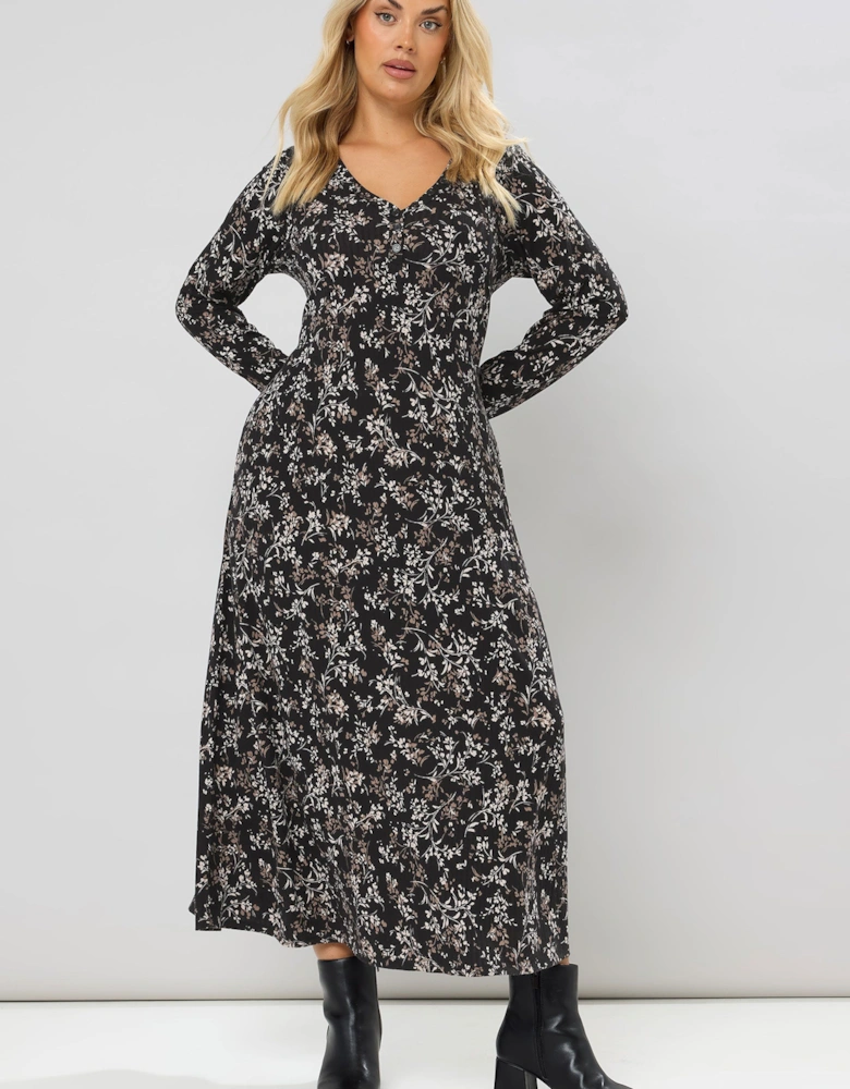 Floral Ribbed Henley Maxi Dress