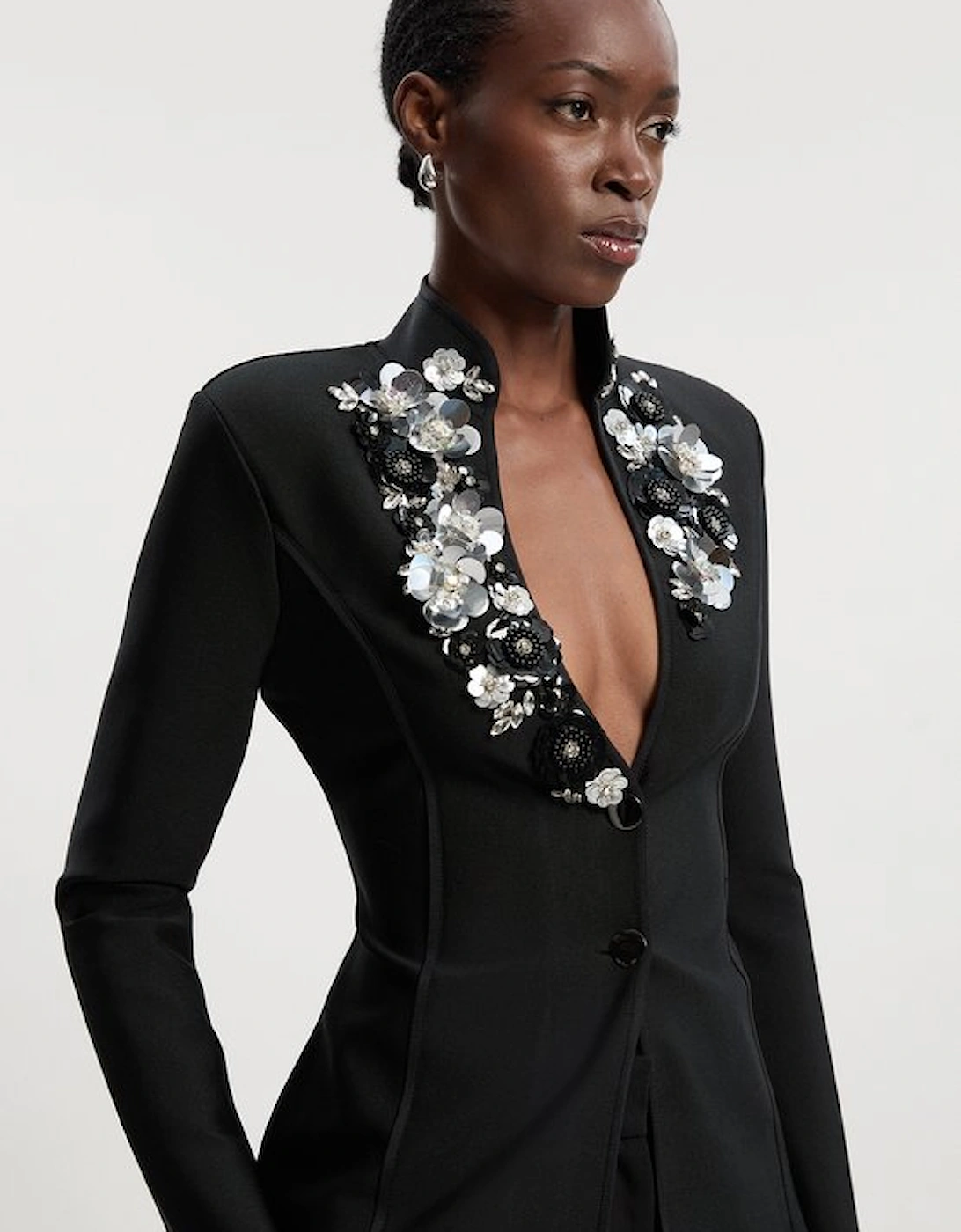 Embellished Figure Form Fitted Blazer Jacket