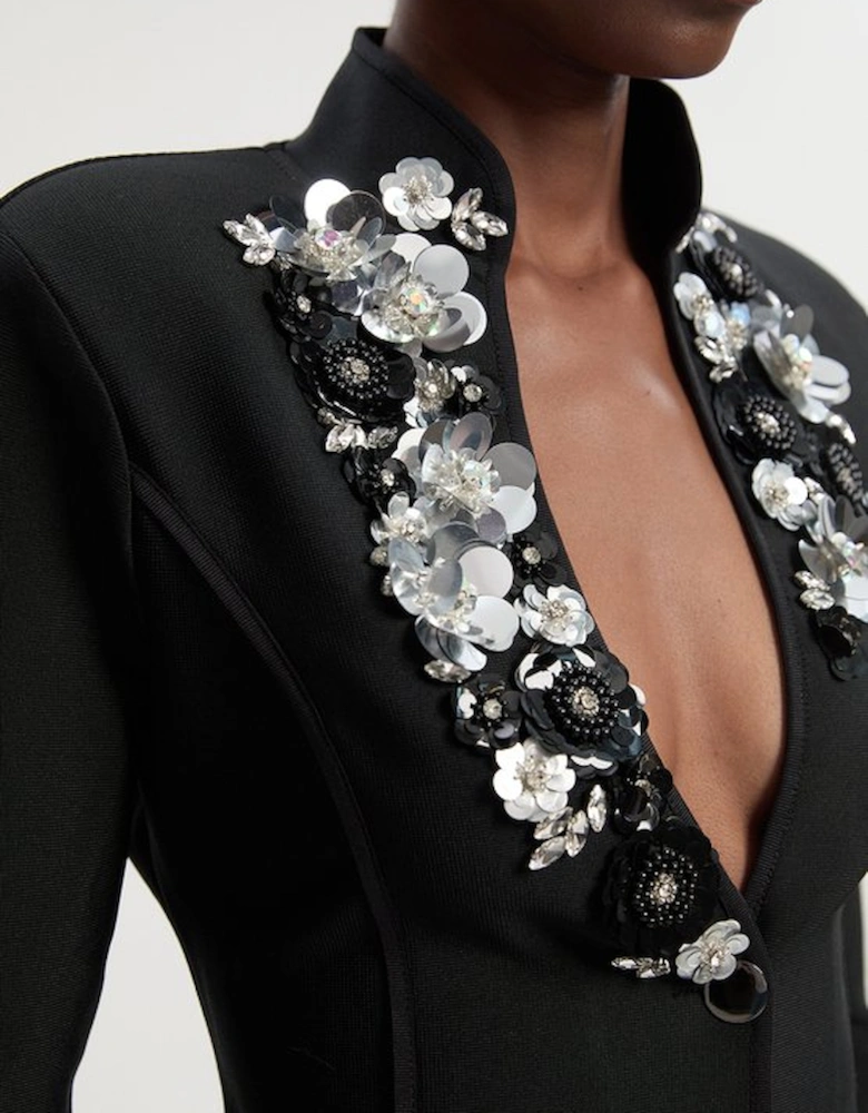 Embellished Figure Form Fitted Blazer Jacket