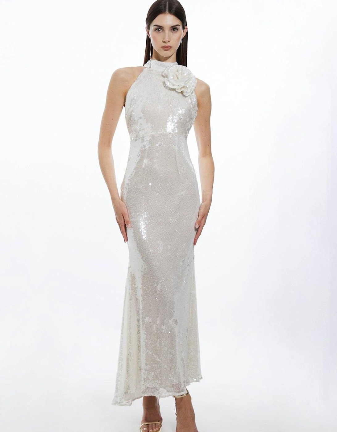 Sequin Rosette Halter Woven Maxi Dress, 2 of 1