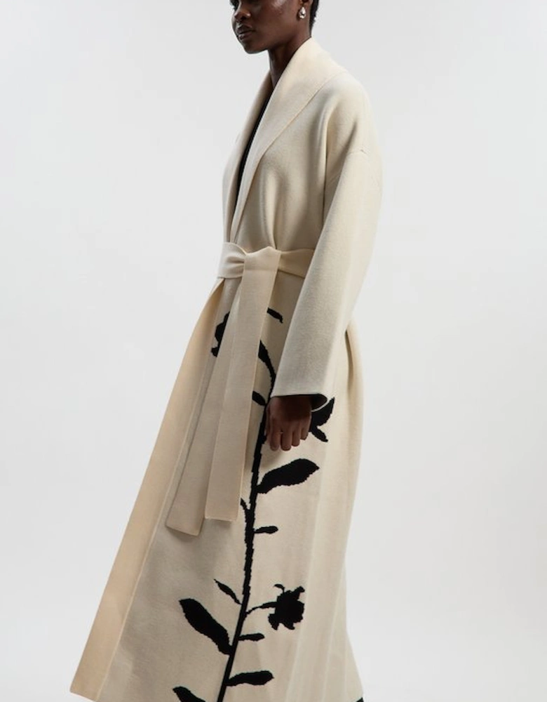 Jacquard Floral Knitted Coatigan