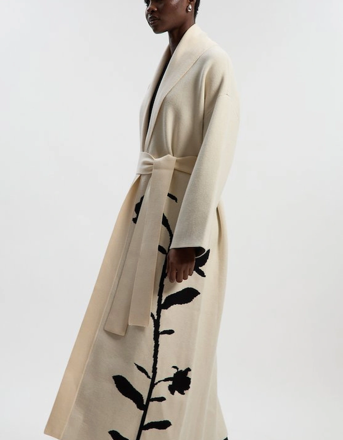 Jacquard Floral Knitted Coatigan