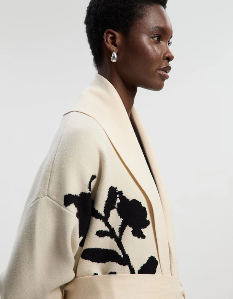 Jacquard Floral Knitted Coatigan