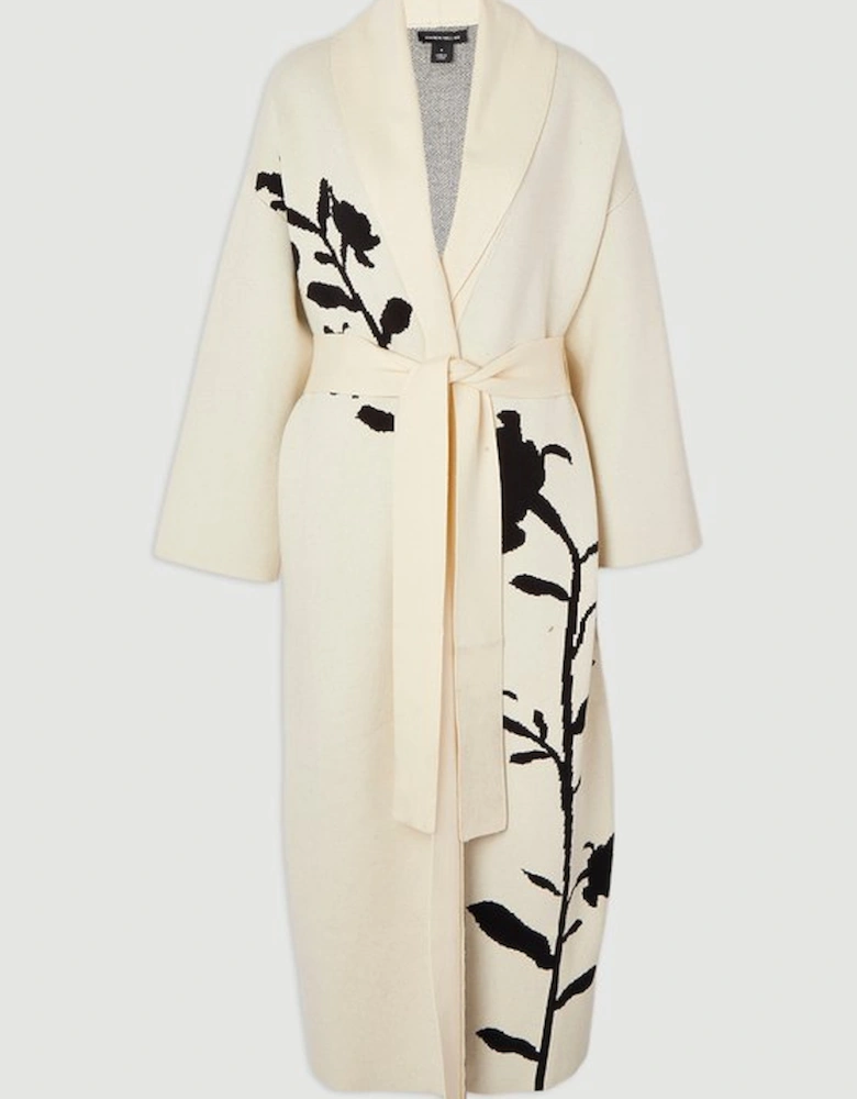 Jacquard Floral Knitted Coatigan