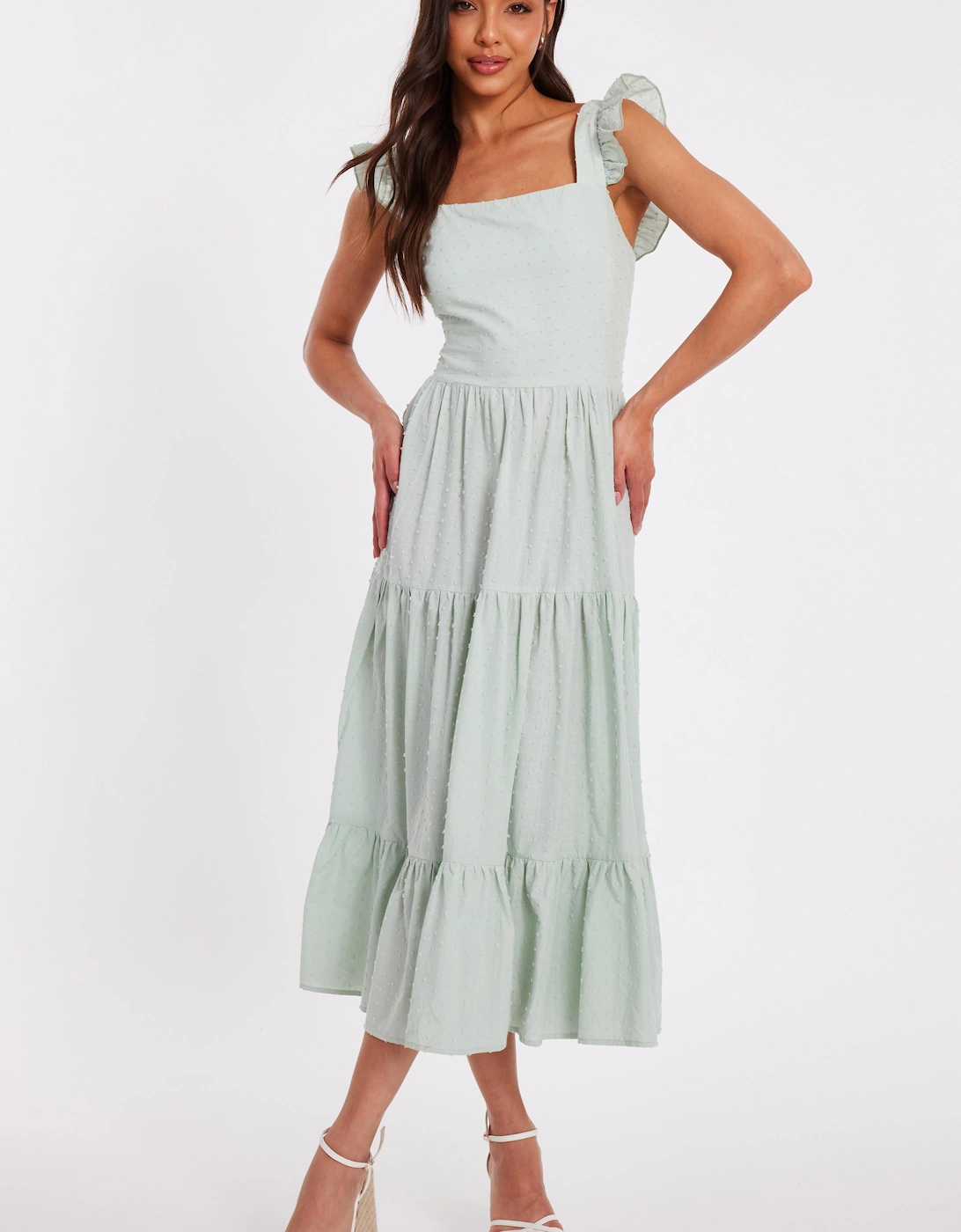 Light Green Tiered Midi Dress, 2 of 1