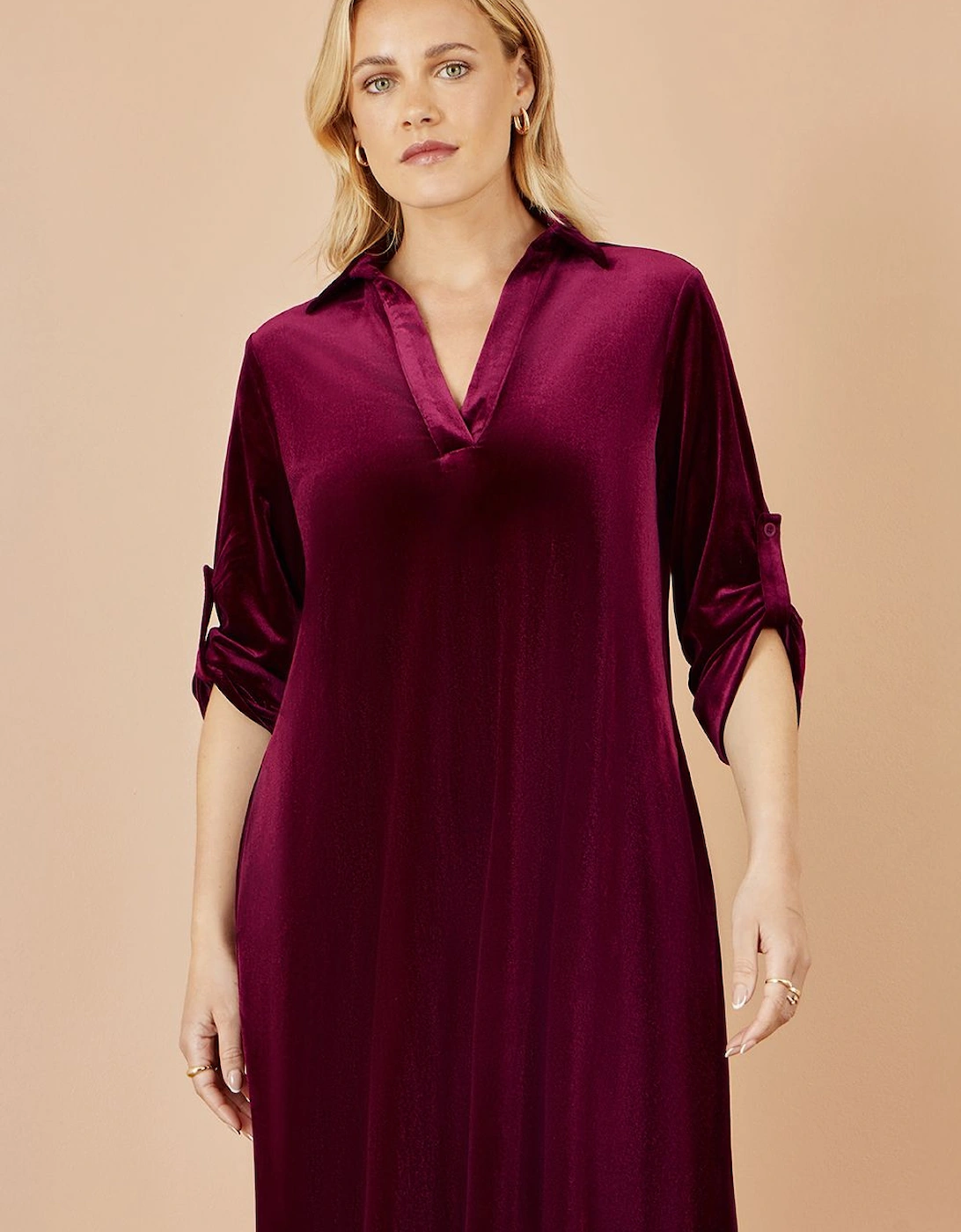 Burgundy Velvet Tunic Dress With 3/4 Sleeves, 2 of 1