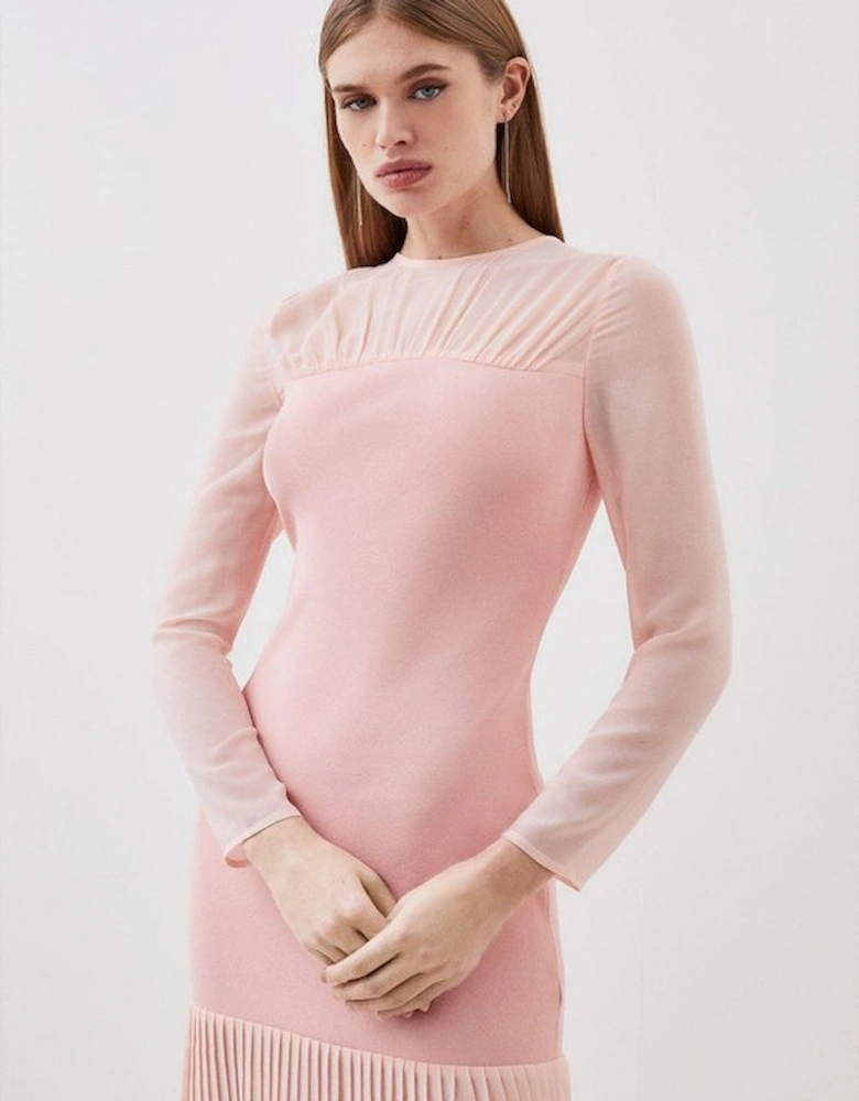 Woven Knit Mix Pleated Midi Dress