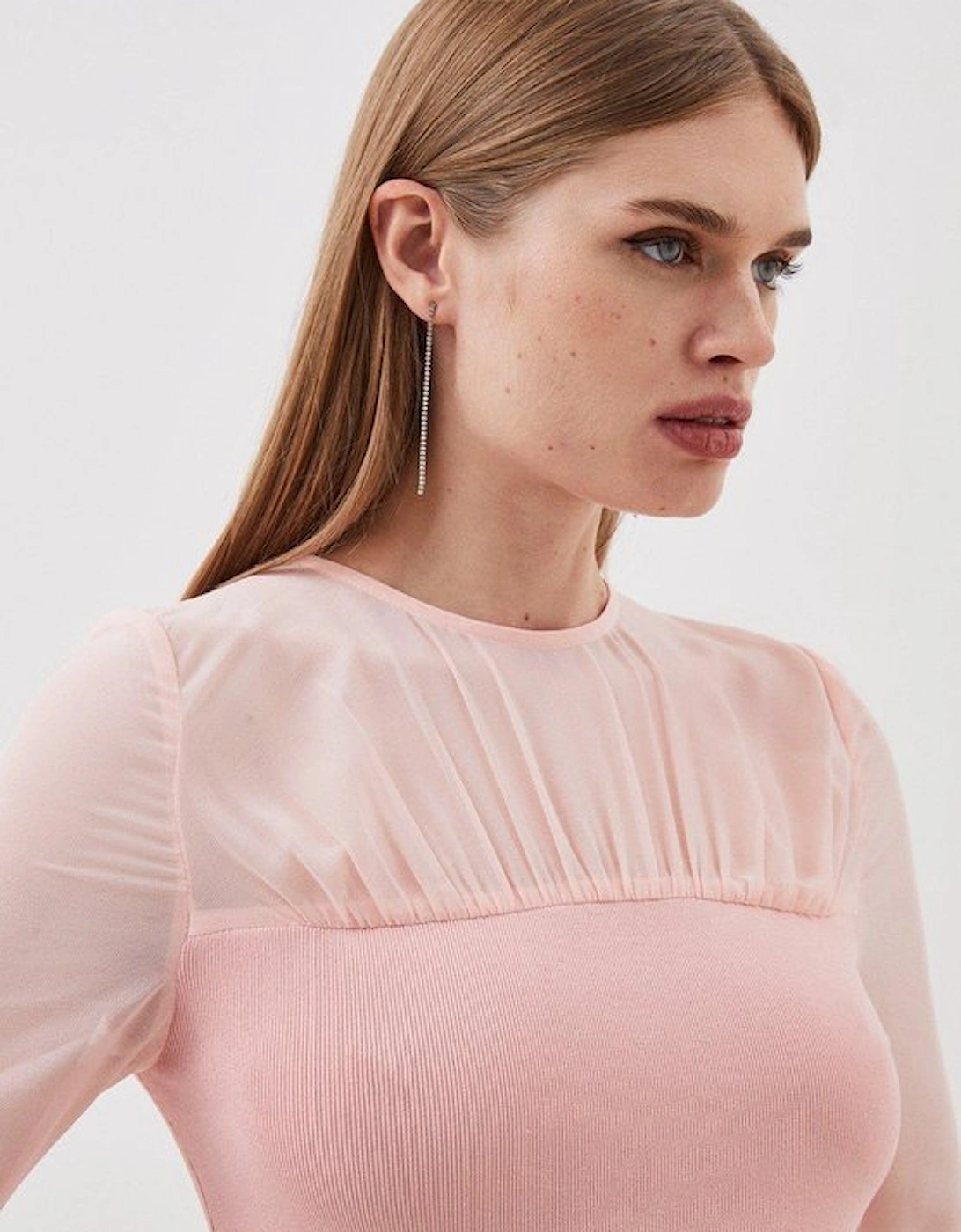 Woven Knit Mix Pleated Midi Dress