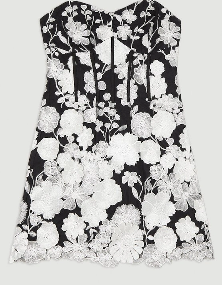 Floral Applique Structured Woven Mini Dress