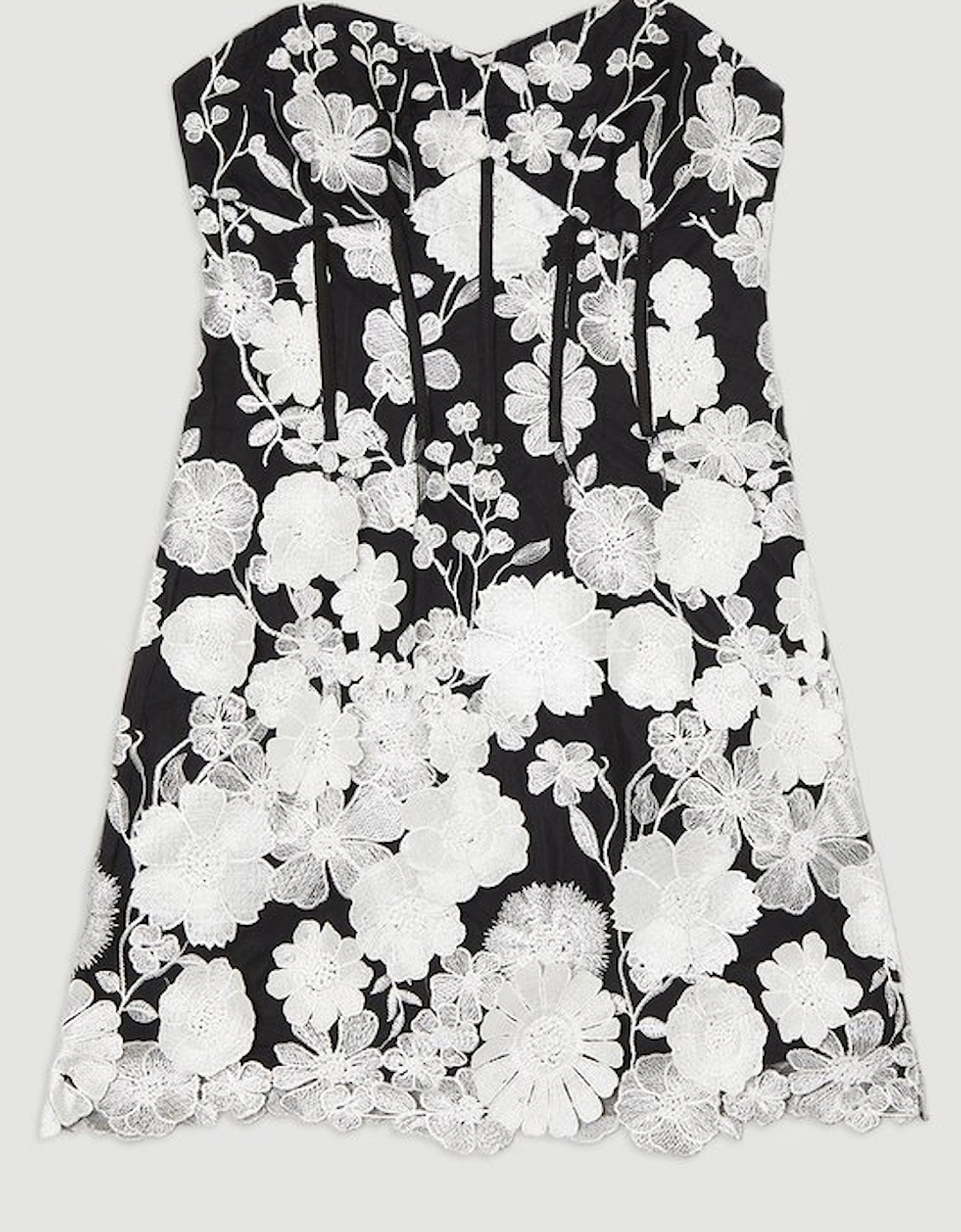 Floral Applique Structured Woven Mini Dress