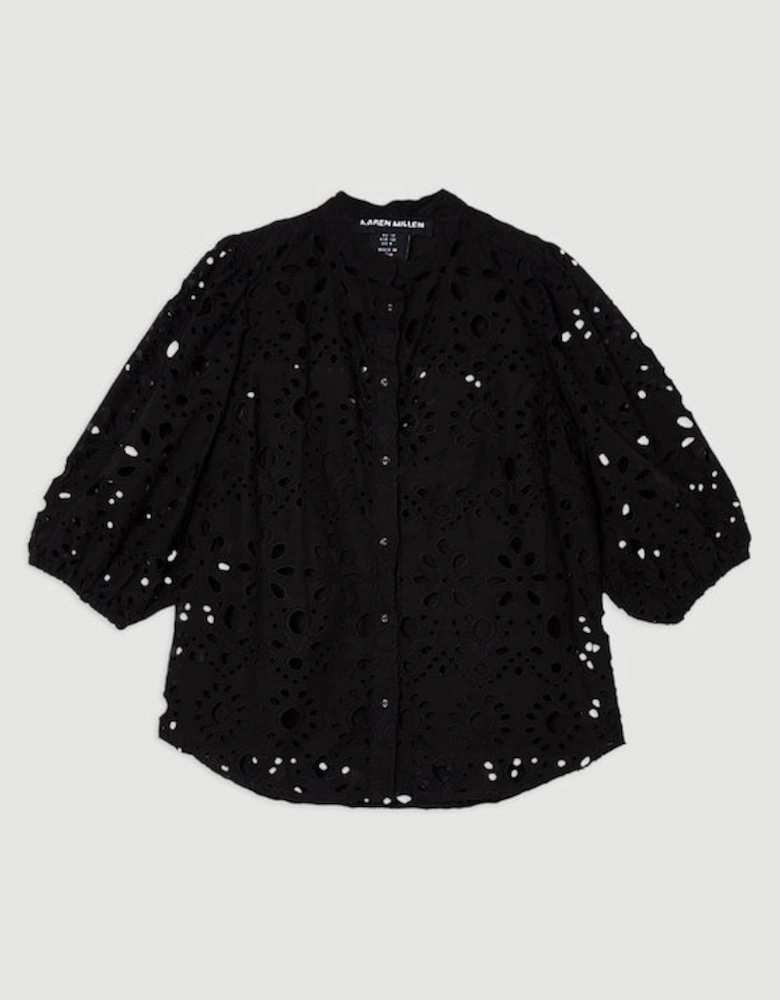 Cotton Broderie Short Sleeve Woven Blouse