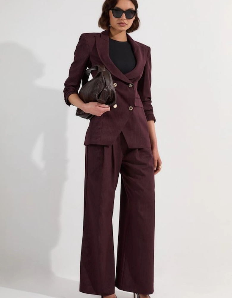 Pinstripe Double Breasted Waisted Tailored Jacket
