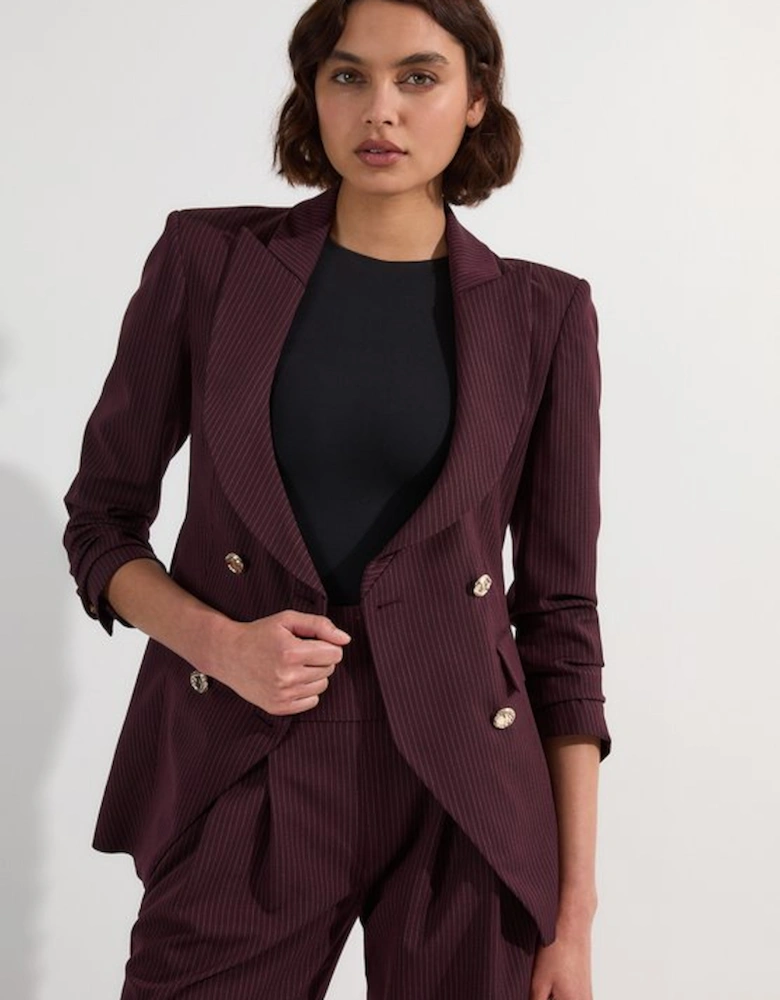 Pinstripe Double Breasted Waisted Tailored Jacket