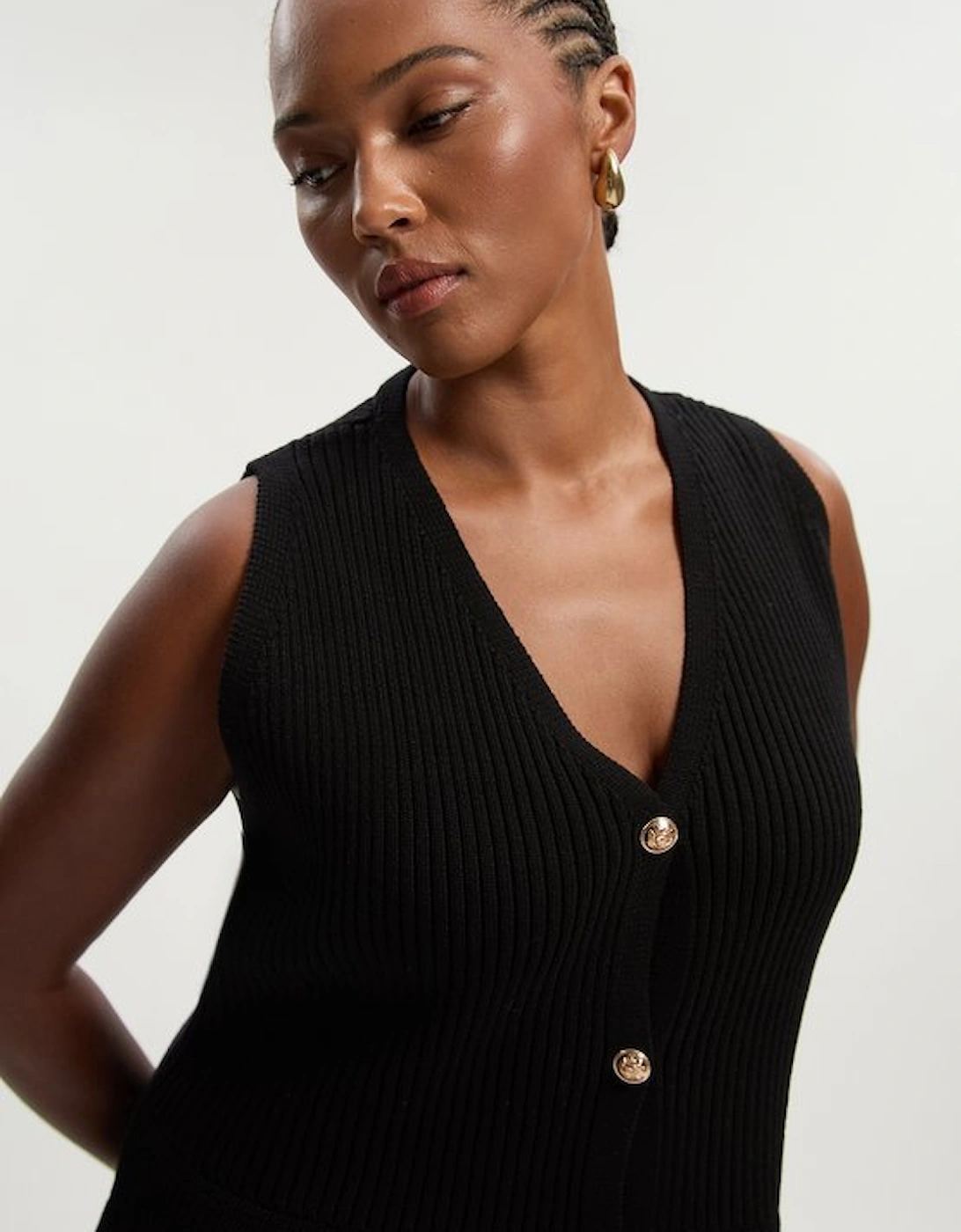 Plus Size Ribbed Cotton Knitted Waistcoat