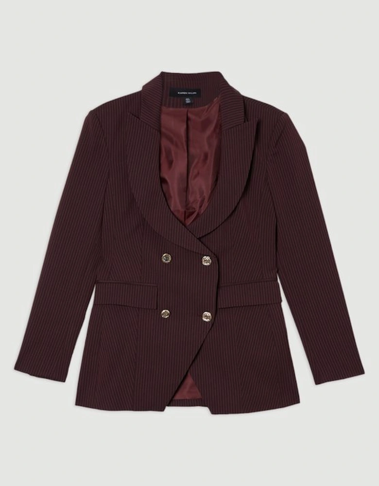 Pinstripe Double Breasted Waisted Tailored Jacket