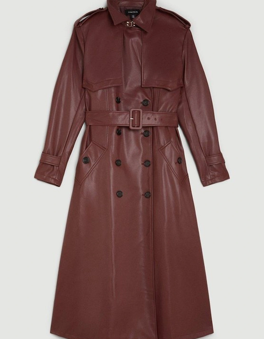 Tailored Faux Leather Belted Trench Coat