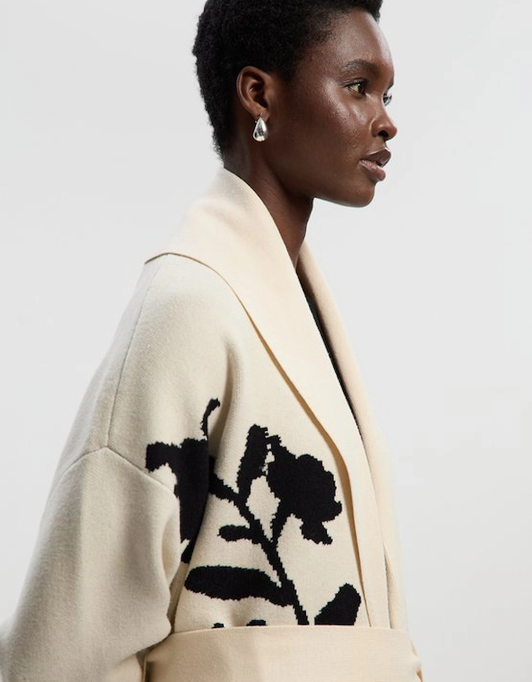 Petite Jacquard Floral Knitted Coatigan