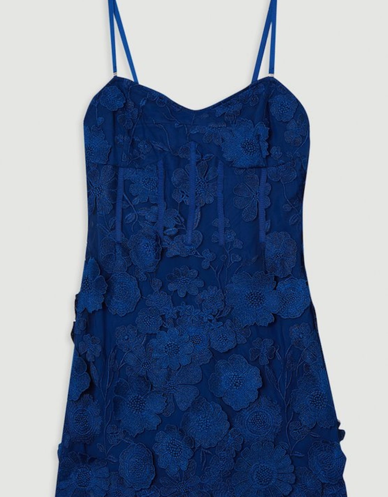 Floral Applique Structured Woven Mini Dress