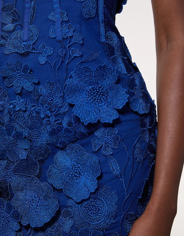 Floral Applique Structured Woven Mini Dress