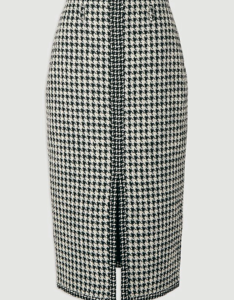 Textured Tweed Belted Tailored Pencil Skirt