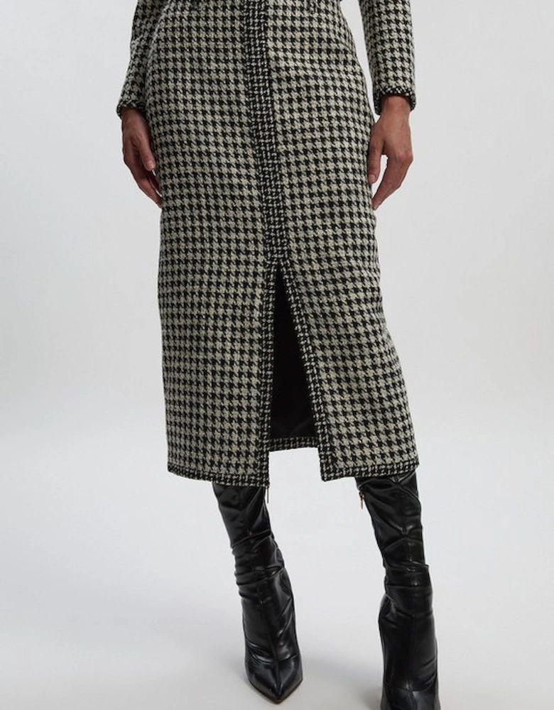 Textured Tweed Belted Tailored Pencil Skirt