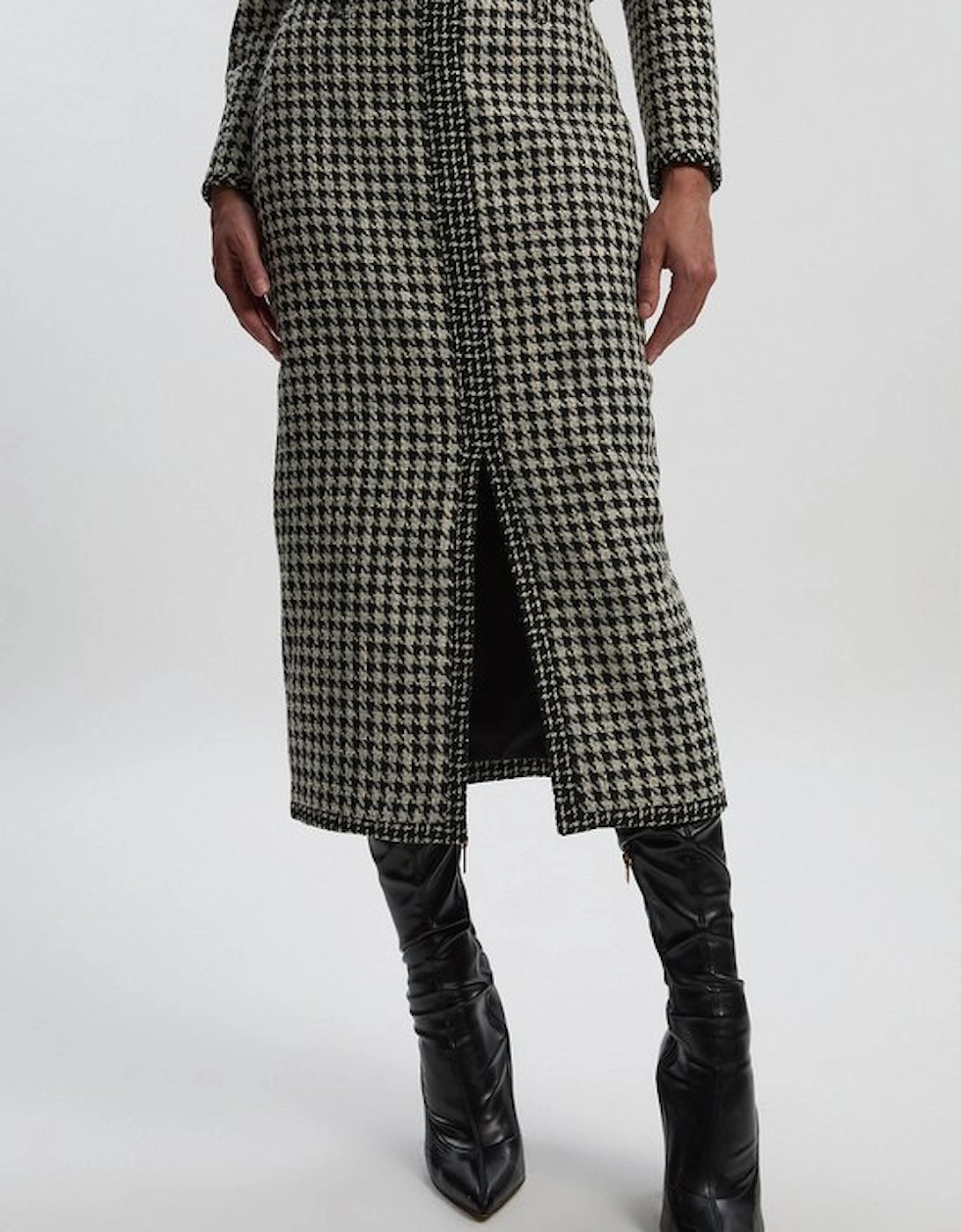 Textured Tweed Belted Tailored Pencil Skirt