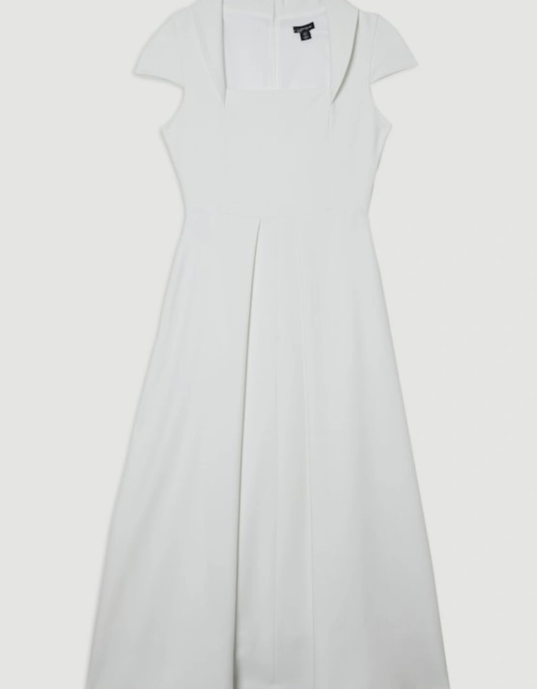Compact Stretch Square Neck Tailored Full Skirted Maxi Dress