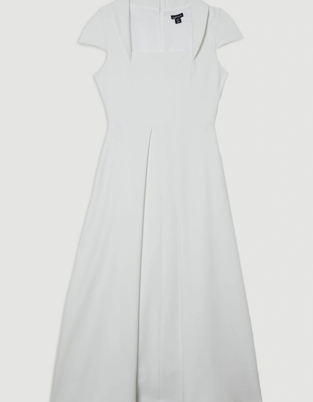 Compact Stretch Square Neck Tailored Full Skirted Maxi Dress