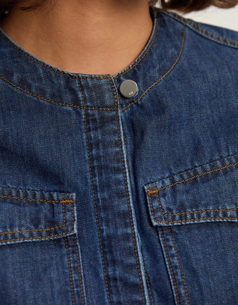 Denim Collarless Tailored Western Shirt