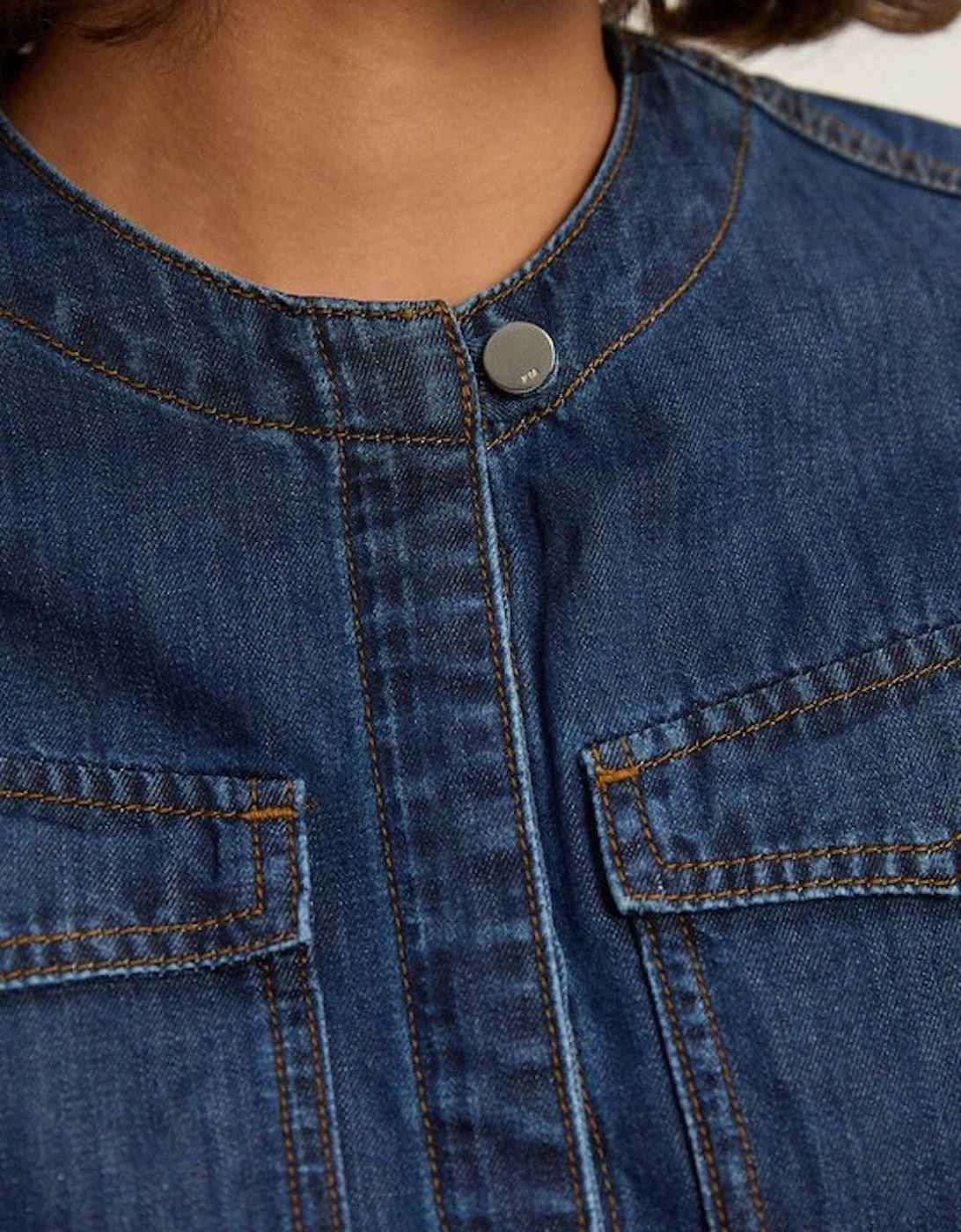 Denim Collarless Tailored Western Shirt