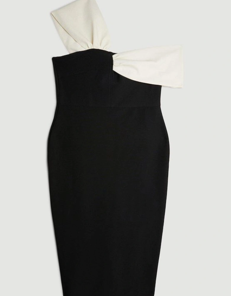 Plus Size Figure Form Bandage Knit Asymmetric Strap Midi Dress