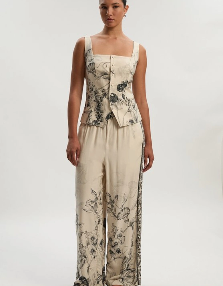 Viscose Linen Scenic Placed Print Strappy Top