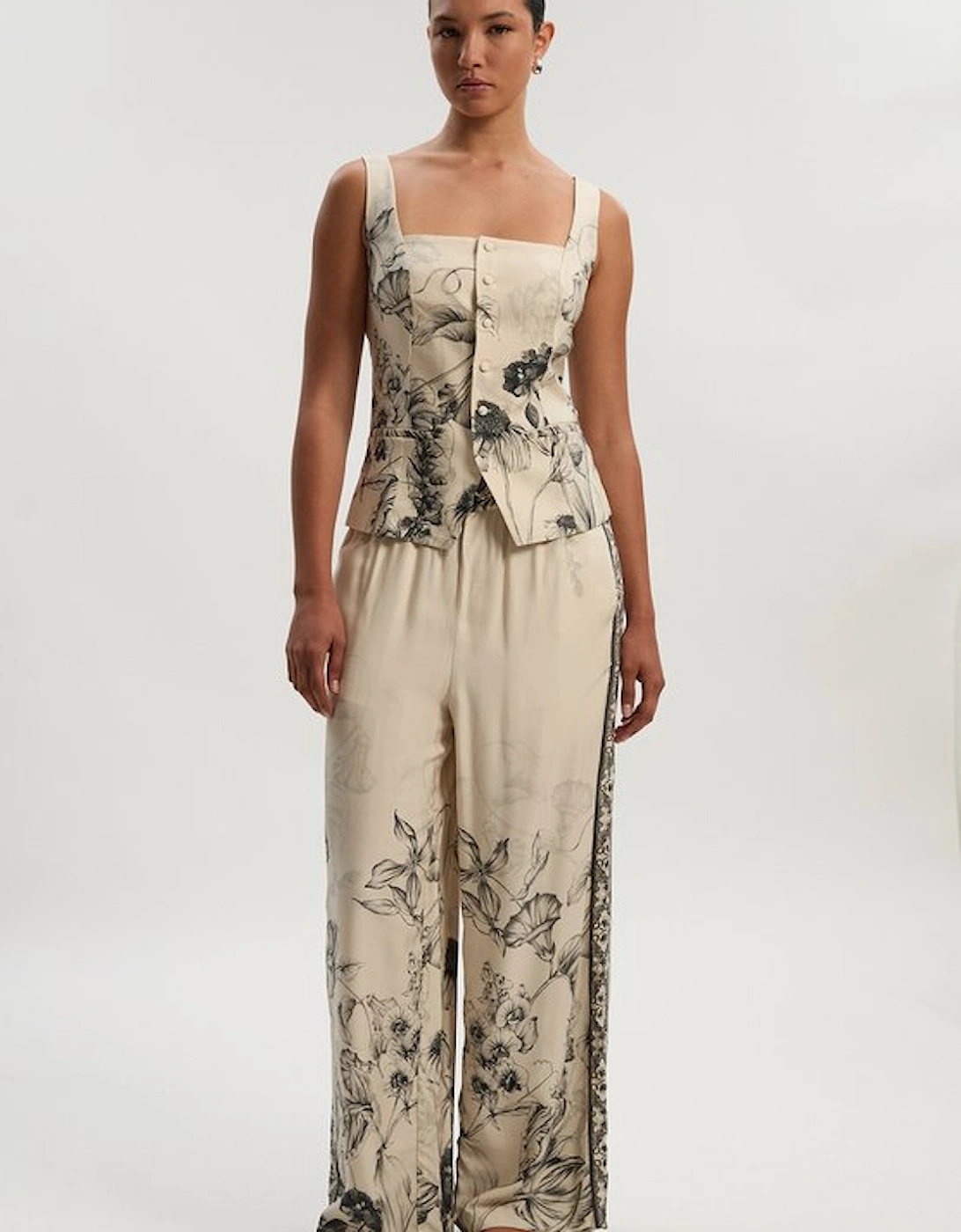 Viscose Linen Scenic Placed Print Strappy Top