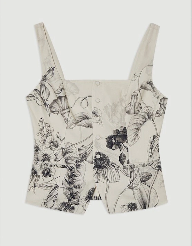 Viscose Linen Scenic Placed Print Strappy Top