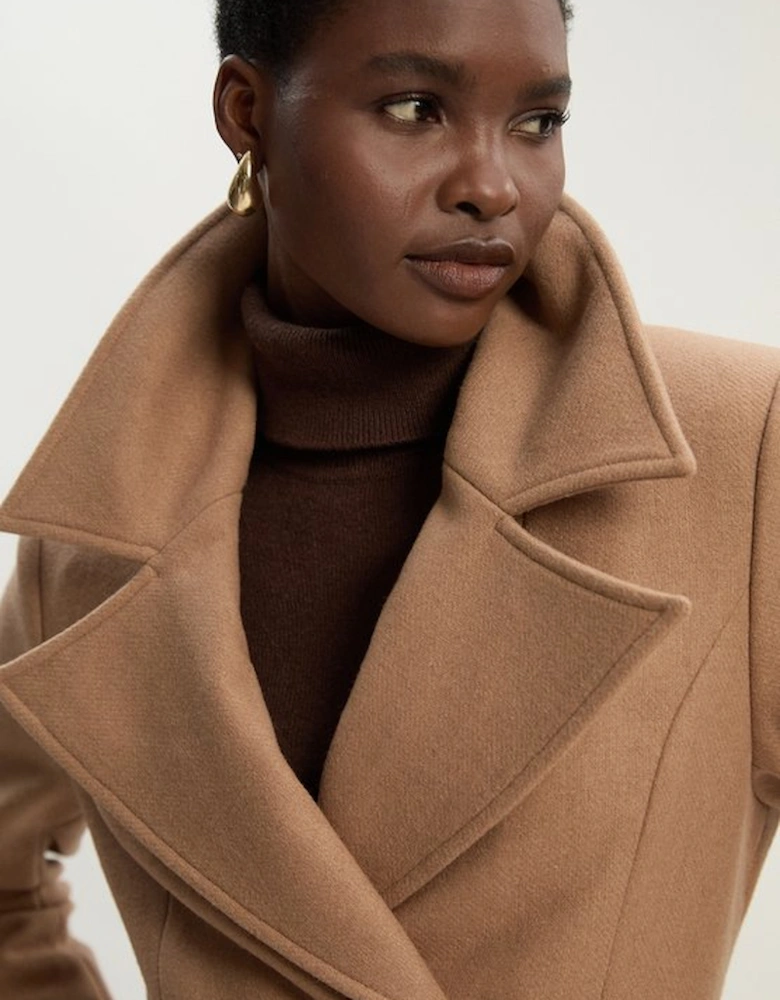 Wool Tailored Flared Skirt Midi Coat