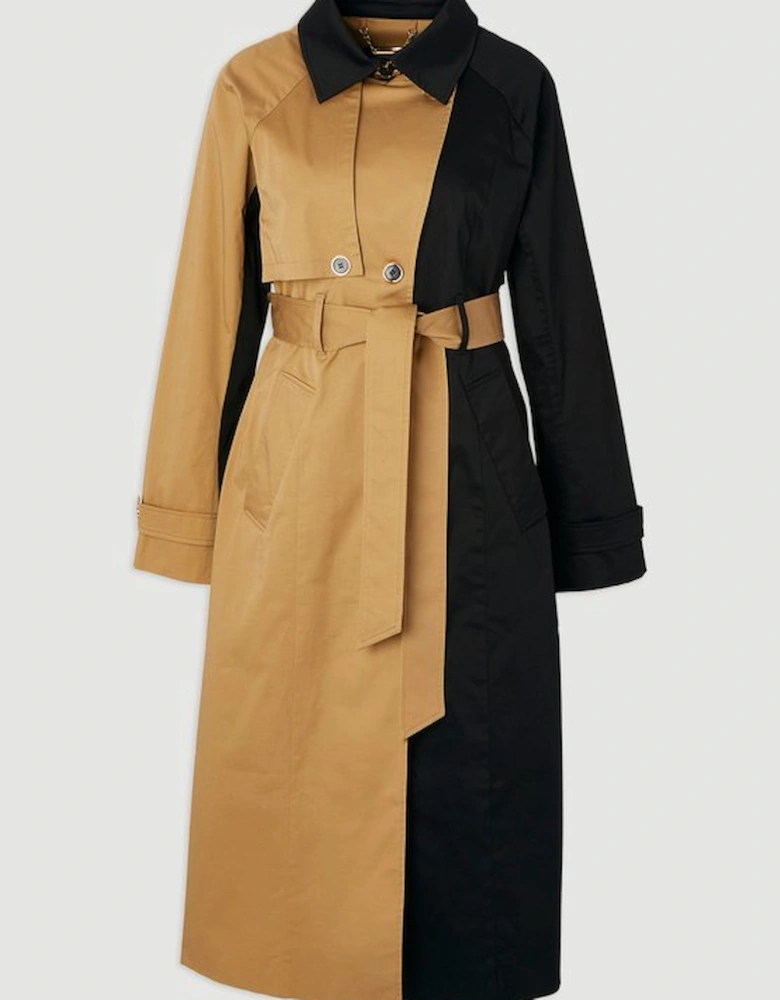 Colour Block Belted Tailored Trench Coat