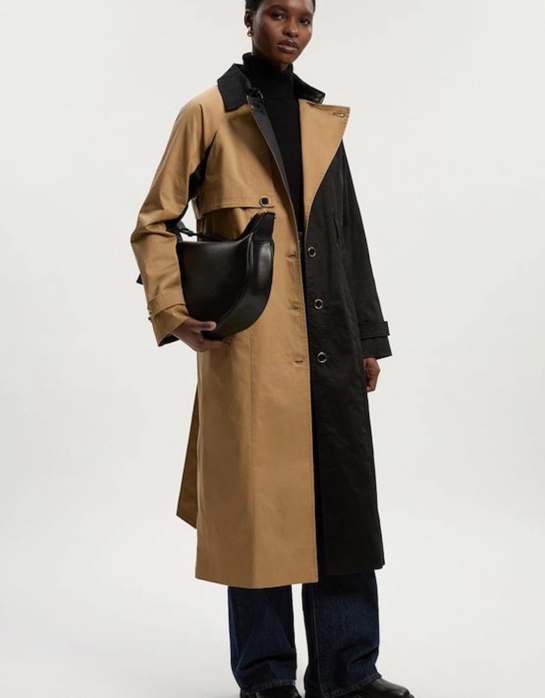 Colour Block Belted Tailored Trench Coat