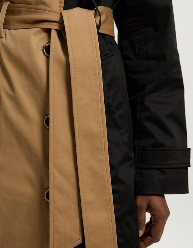 Colour Block Belted Tailored Trench Coat