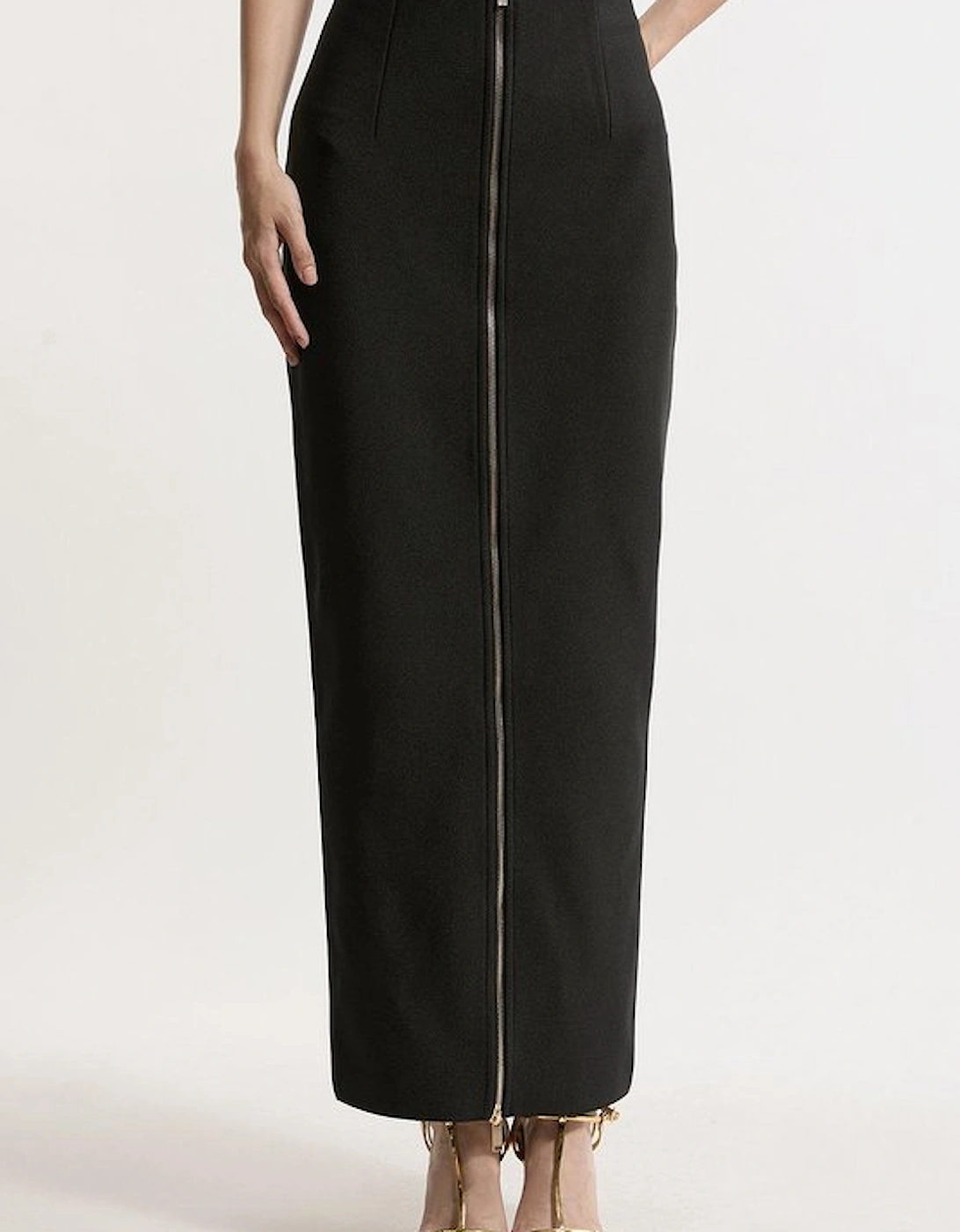 Figure Form Bandage Knit High Waisted Zip Detail Maxi Skirt