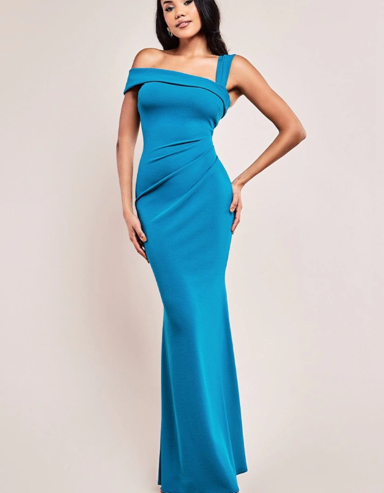 Off The Shoulder Pleated Waist Maxi Dress