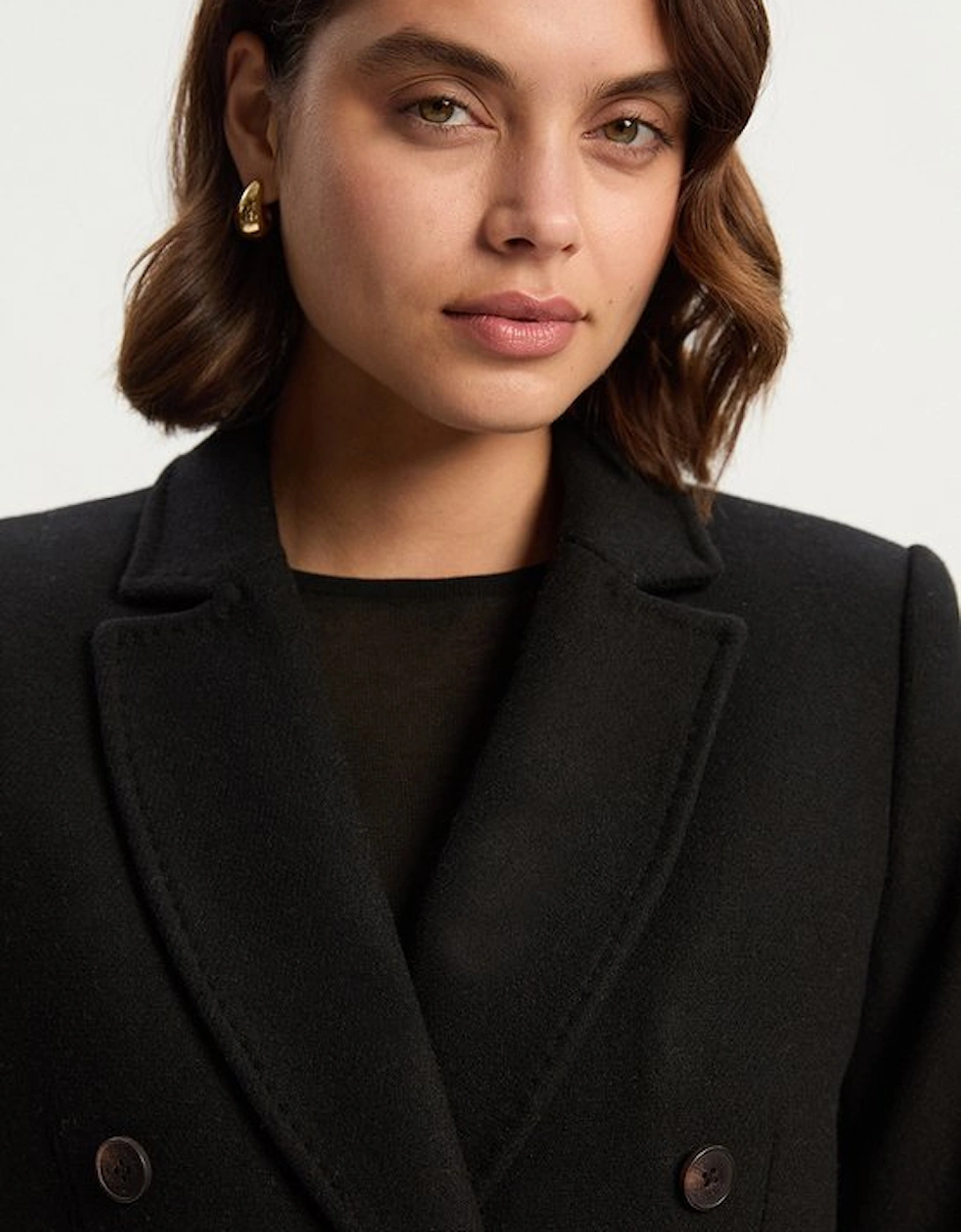 Wool Fitted Double Breasted Tailored Midi Coat