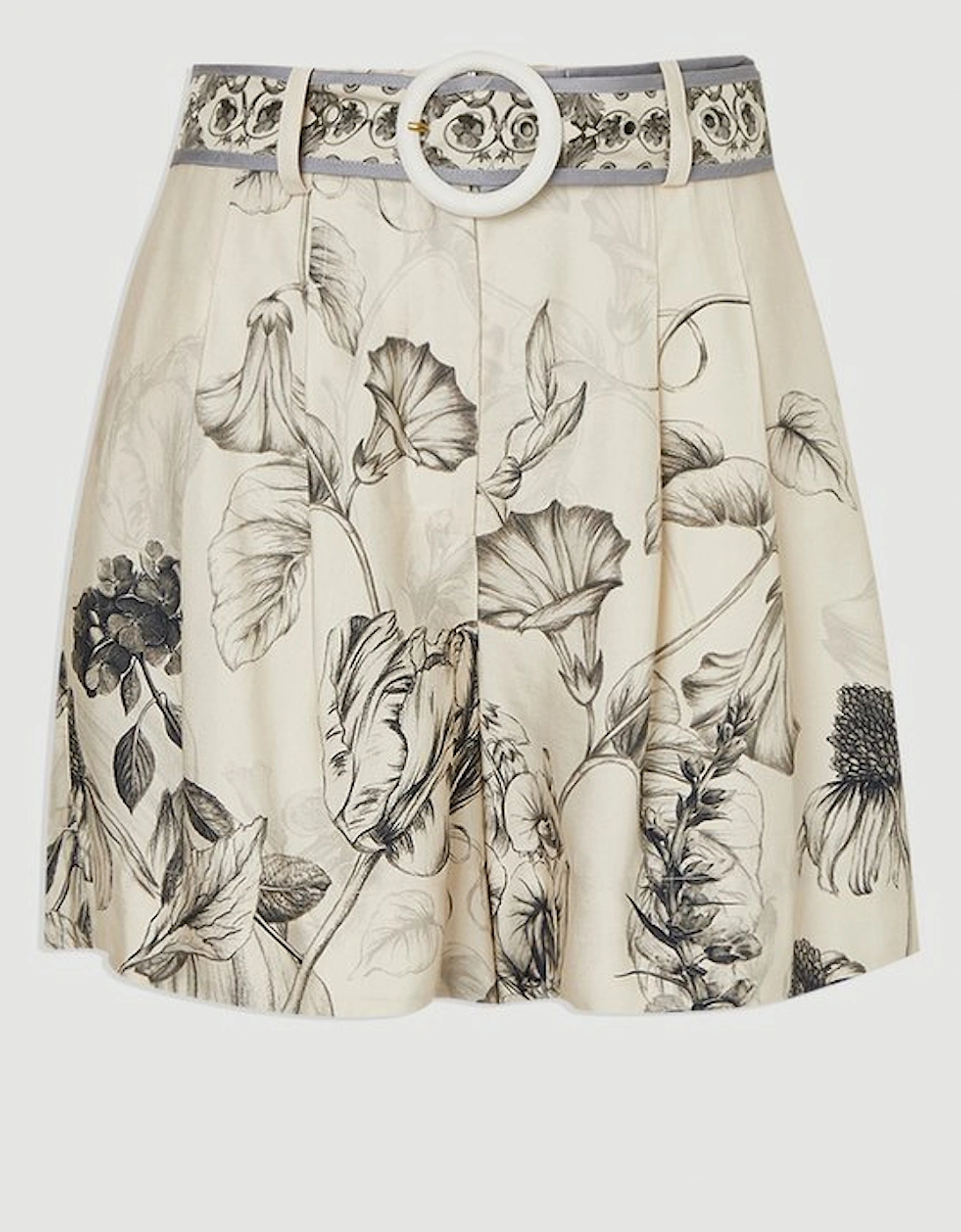 Viscose Linen Scenic Placed Print Short With Belt