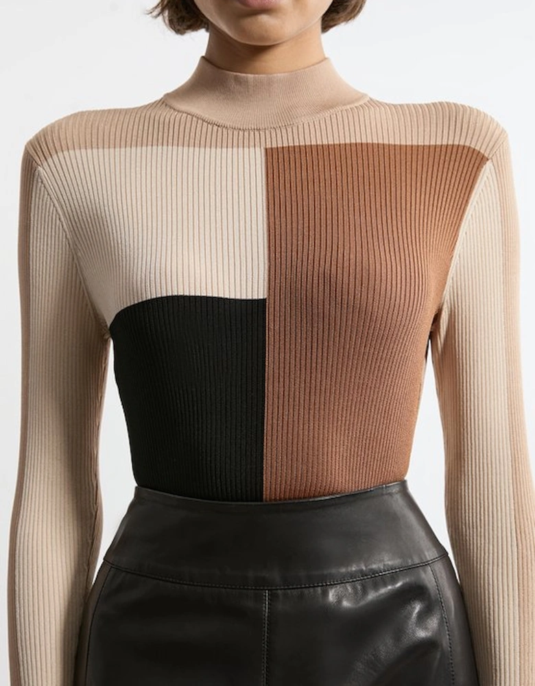 Slinky Rib Knit Colour Block Top