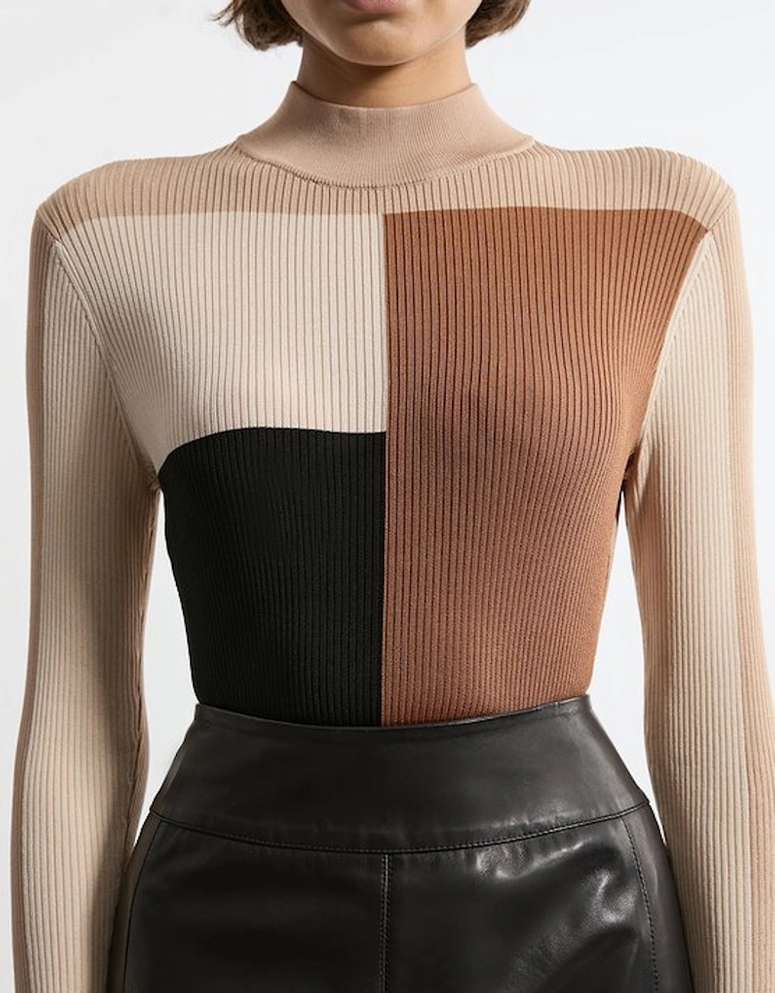 Slinky Rib Knit Colour Block Top