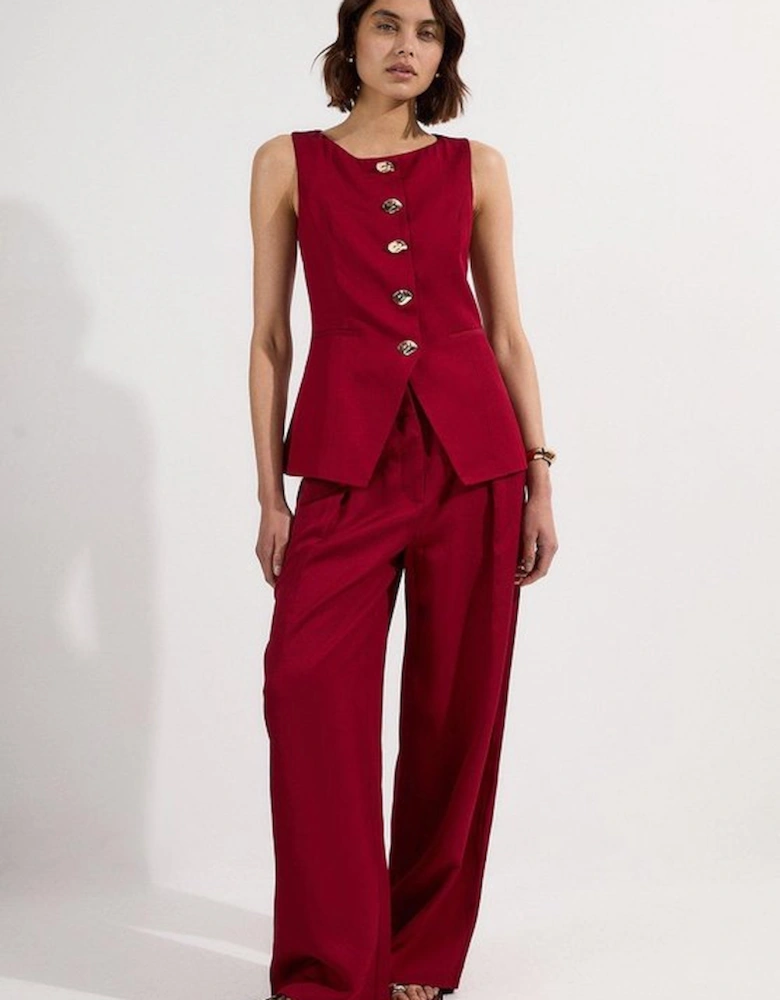 Linen Viscose Tailored Statement Button Front Waistcoat