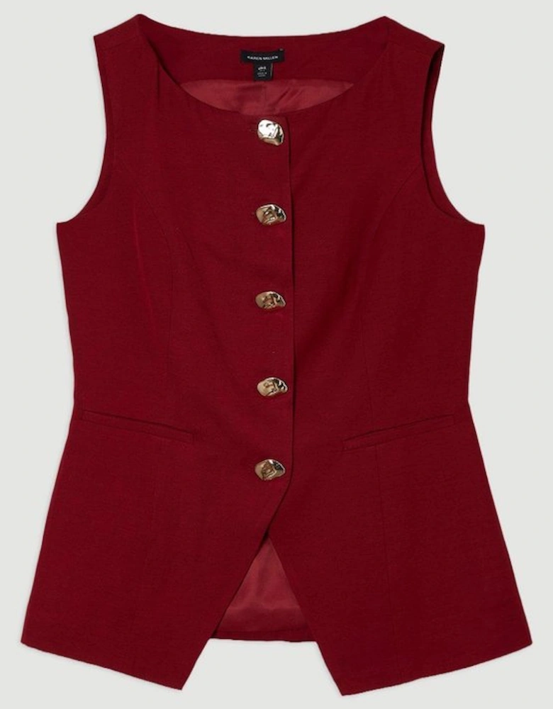 Linen Viscose Tailored Statement Button Front Waistcoat