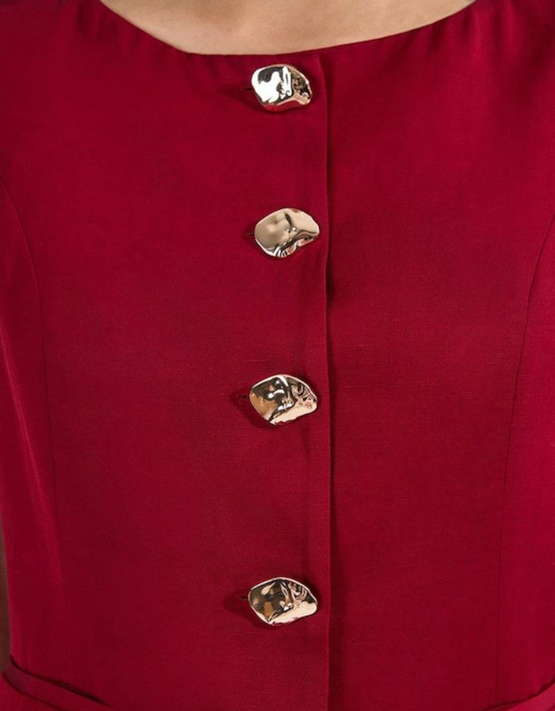 Linen Viscose Tailored Statement Button Front Waistcoat